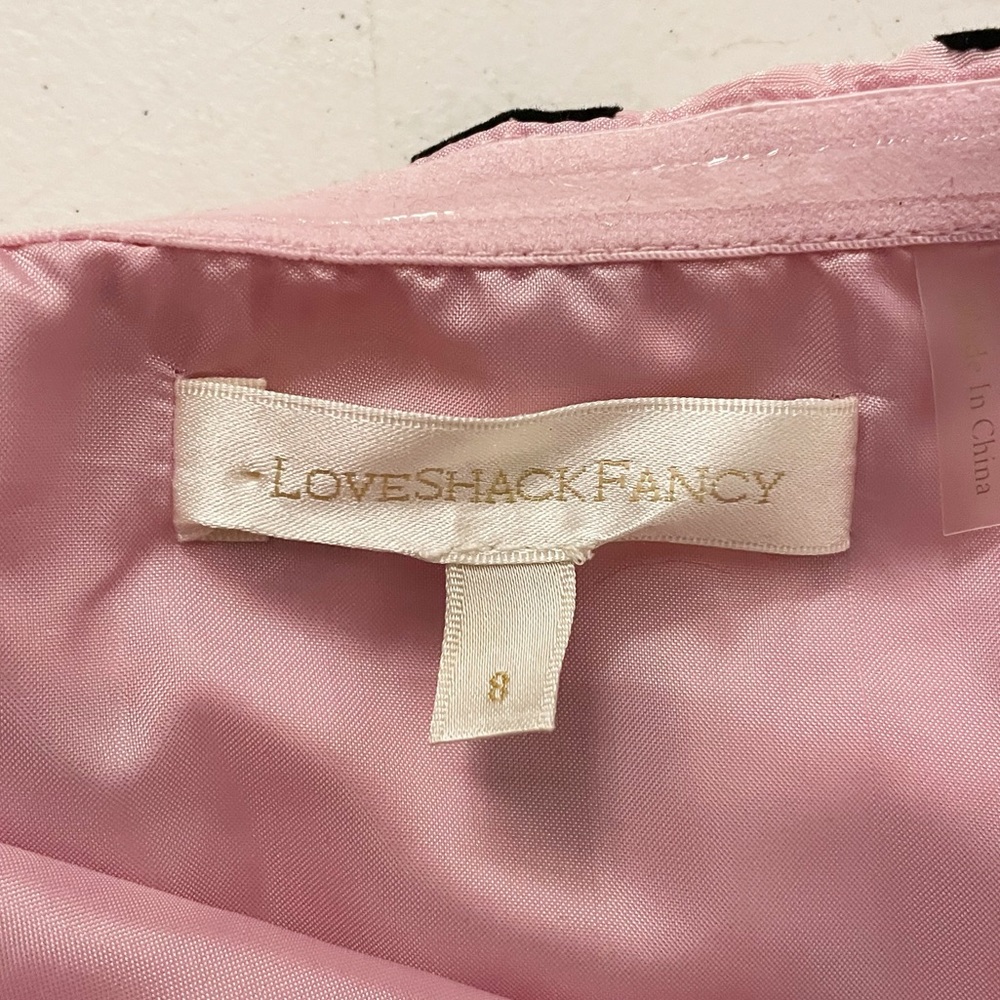 LoveShackFancy Tilson Bow Front Mini Dress in Pink Black Velvet Heart Pattern - Picture 10 of 11